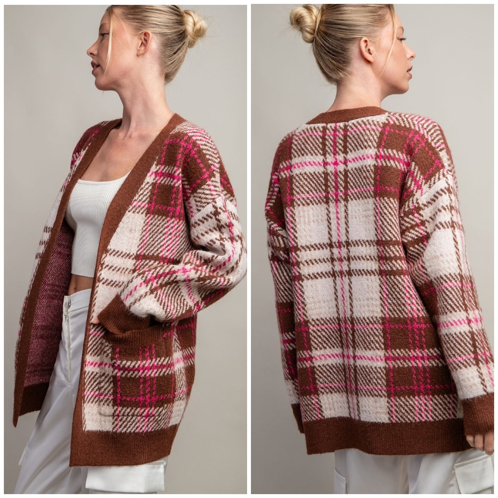ee:some Cozy Chic Brown Plaid Cardigan - Picture 5 of 13
